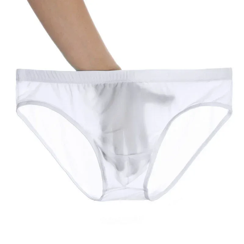 2PCS Ultra Thin Ice Silk Briefs Men Plus Size M-4XL Solid Color Youth Translucent Low Waist Breathable Sexy Male Panties