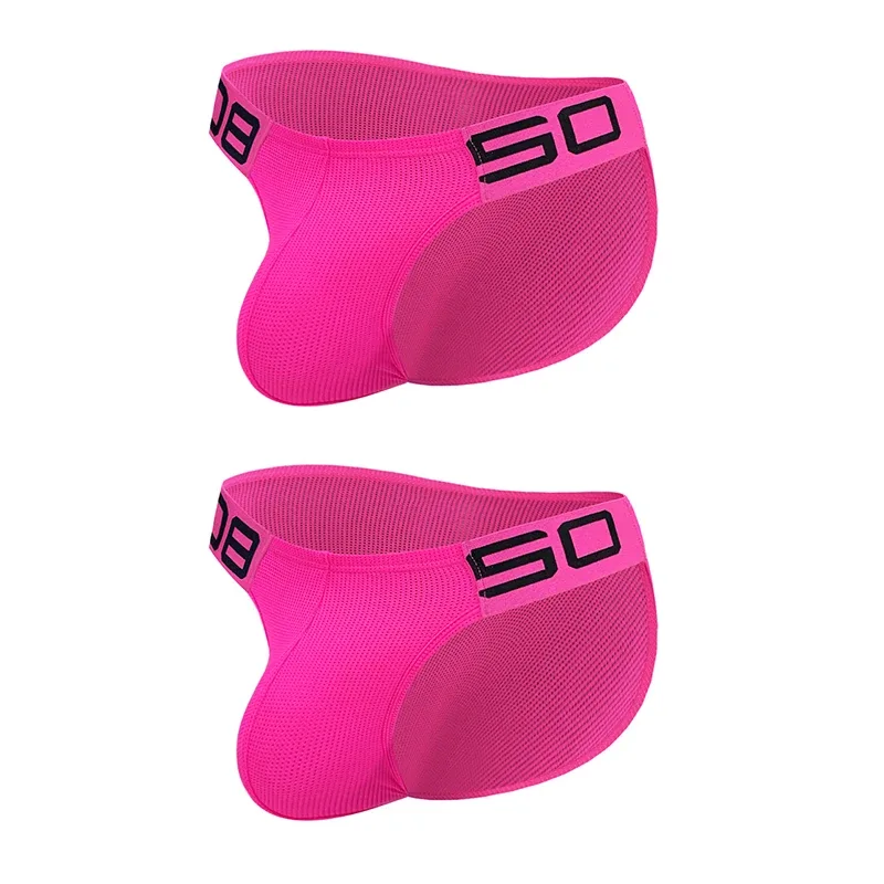 Cuecas masculinas de mistura de nylon, cuecas respiráveis ​​com letras de chifre em relevo, cintura elástica larga, cor fluorescente, roupa íntima sexy