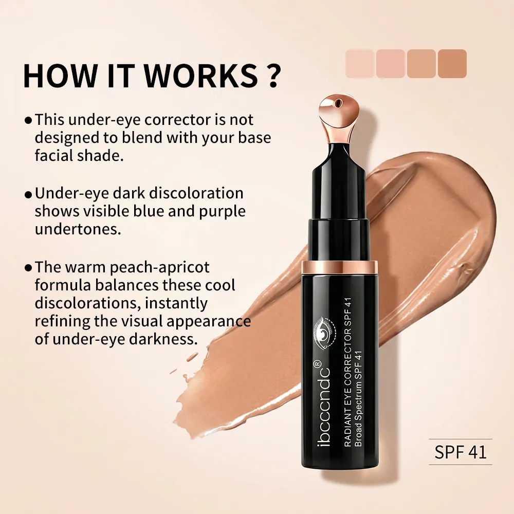 Corretor de olhos radiante, melhora a escuridão sob os olhos, alivia o inchaço dos olhos, hidratação profunda de longa duração, spf41, protetor solar, corretivo de olhos