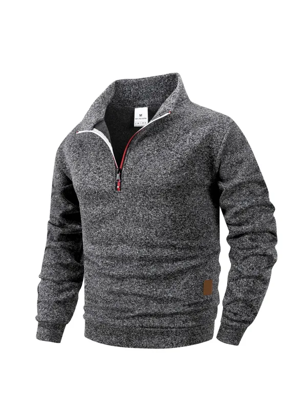 Conjunto de 2 peças homem 1/4 zíper camisola gola simulada, pulôver forrado de lã com punhos canelados casuais quentes para o outono inverno desgaste diário