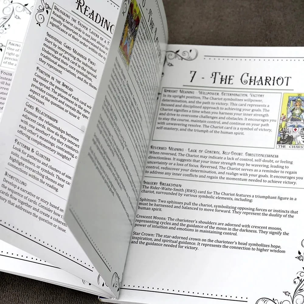 Guia para iniciantes de tarô, 106 páginas, significados de cartas, leitura, folhas de dicas, aprendizagem de tarô, compreensão do guia de tarô