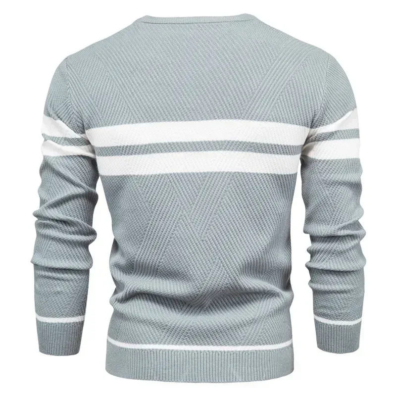 Embroidered Mens Boys Winter Stripe Sweater Thick Warm Pullovers Men's O-neck Basic Casual Slim Comfortable Sweaters — image 3