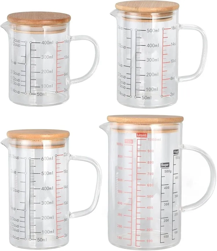 Tasses à mesurer en verre Borosilicate, tasse à échelle en verre transparent avec poignée, bec en forme de V, bécher à mesurer en verre de cuisine