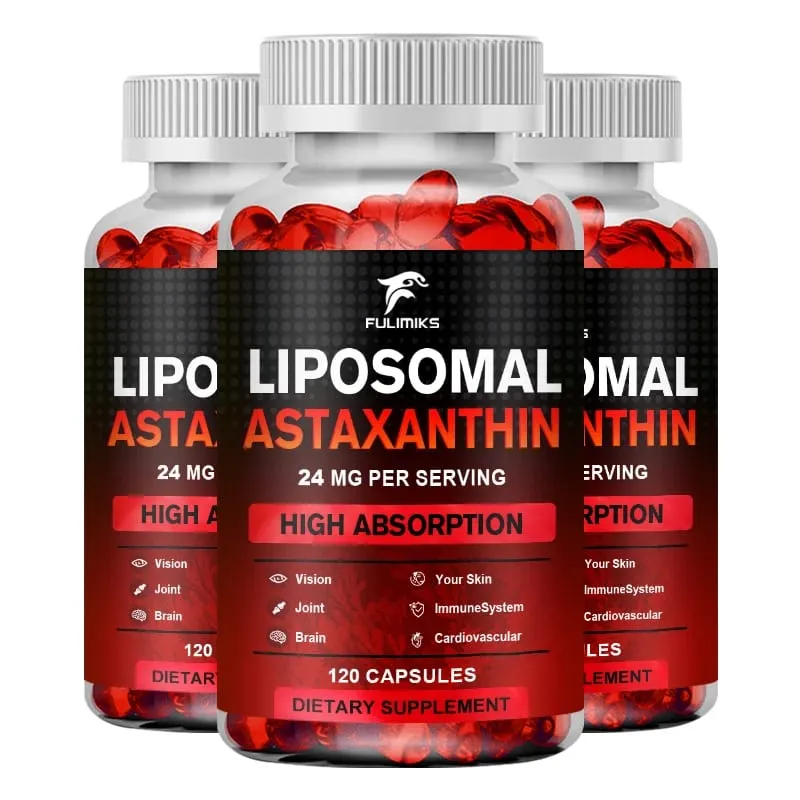Cápsulas lipossomais de astaxantina com fosfatidilcolina, suporte antioxidante, cérebro, olhos, articulações cardiovasculares e saúde da pele