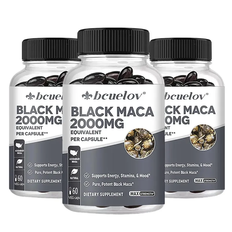 Cápsulas de Maca Negra 20000mg - Suporta a Função Cerebral Promove o Crescimento e Recuperação Muscular Super Absorção Melhora a Vitalidade