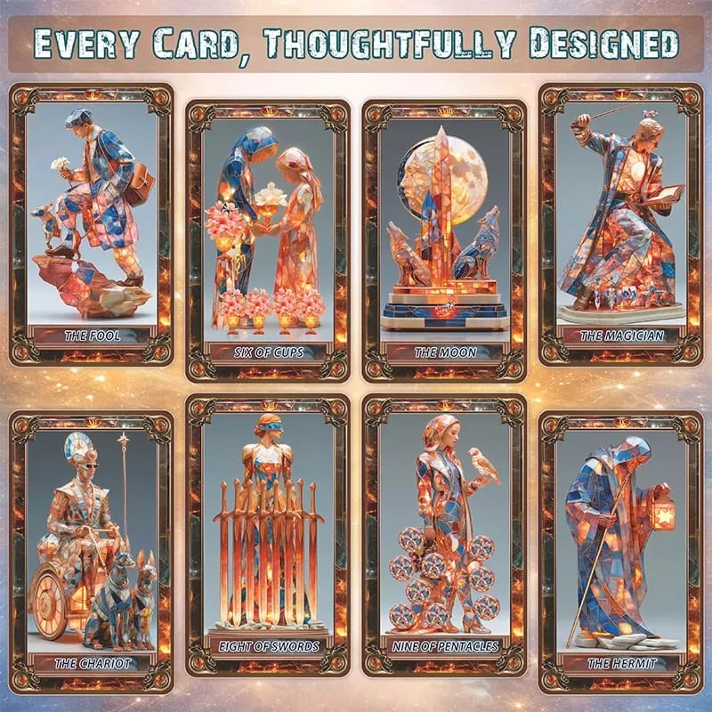 Amber Glass Tarot Cards Deck 78-Card Unique Tarot Deck with Guidebook for Beginners and Experienced Readers Daily Insight Divi — image 3