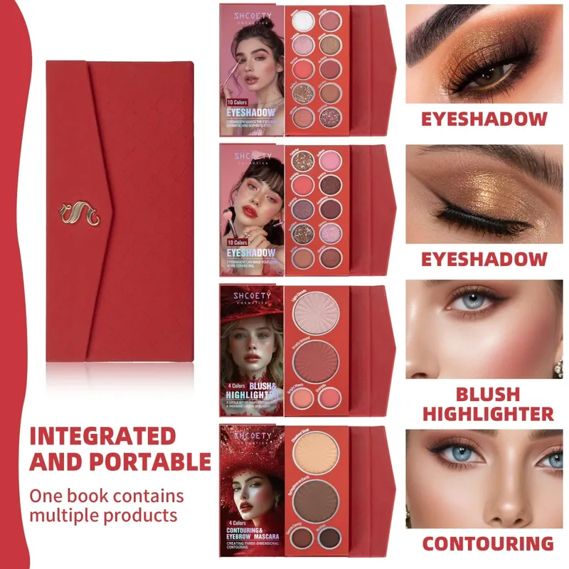 Paleta de maquiagem estilo carteira dobrável | Sombra Blush Highlighter Contour Compacto para viagens e uso diário
