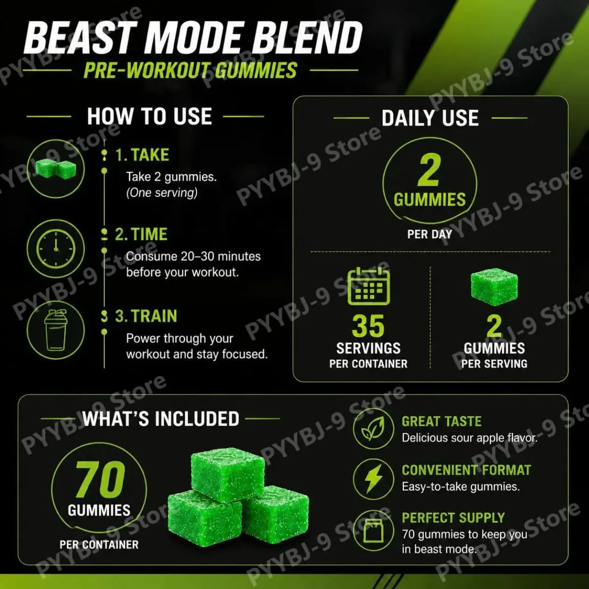 Docteat Beast Mode Blend Pré-treino Gummies Foco de Energia e Suporte de Resistência para Treinamento de Força e Ginásio Ativo Dias 70 Contagem