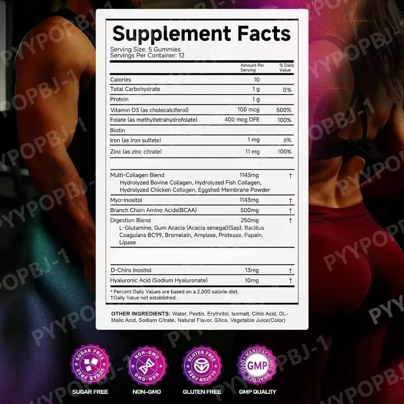 Gomas de creatina monohidratada 60 contagens com colágeno, biotina, vitamina D3 e ácido hialurônico para recuperação diária pré e pós-treino