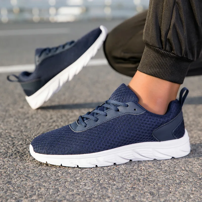 Sólido preto masculino sapatos atléticos oco malha superior antiderrapante luz sola jogging treinamento casual viagem diária esporte ao ar livre footwea
