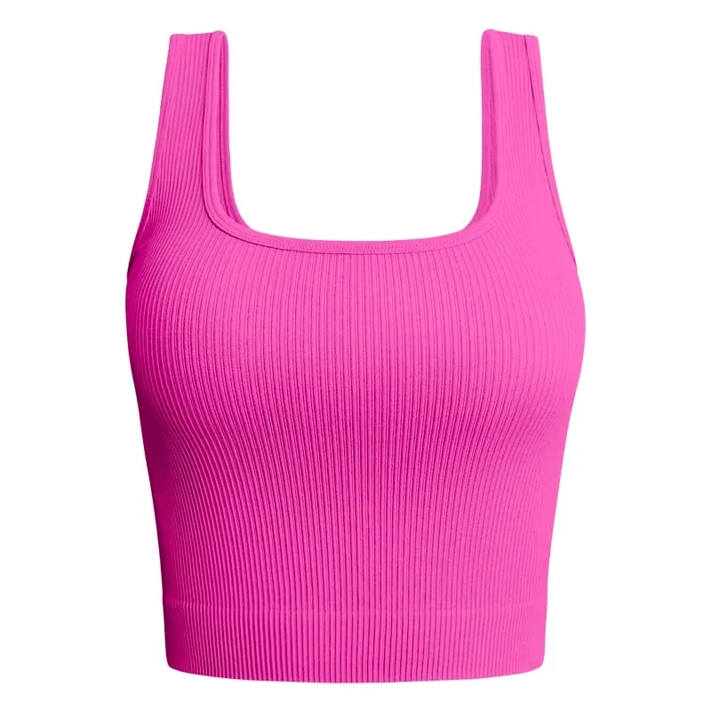 Women Solid Square Neck Ribbed Tank Top Camisole Women Summer Basic Elastic Sleeveless Crop Tops