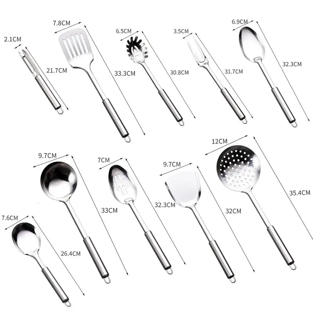 Espátula wok de aço inoxidável, durável, cabo longo, utensílios de cozinha, conjunto de utensílios de cozinha, colher de arroz, concha, ferramentas de cozinha