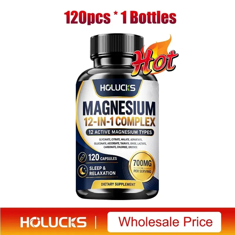 Cápsulas complexas de magnésio 12 em 1 - suplemento para saúde óssea e cardíaca, suporte para sono, relaxamento muscular, estresse e alívio de ansiedade