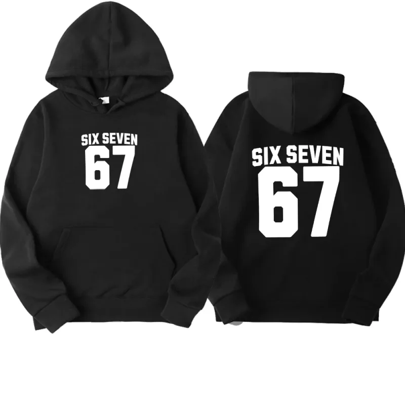 Men's Hoodie Six Seven 67 Number Letter Double Sided Print Pullover Sweatshirt Long Sleeve Loose Casual Hooded Tops Streetwear — image 1