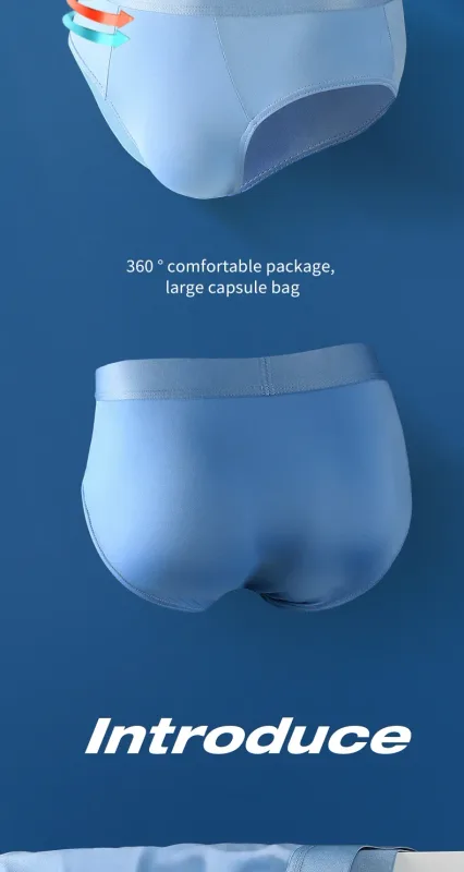 3 peças de gelo masculino - roupa íntima de seda. Estilo fino para o verão, com cuecas em U convexas. Shorts respiráveis ​​de cor sólida