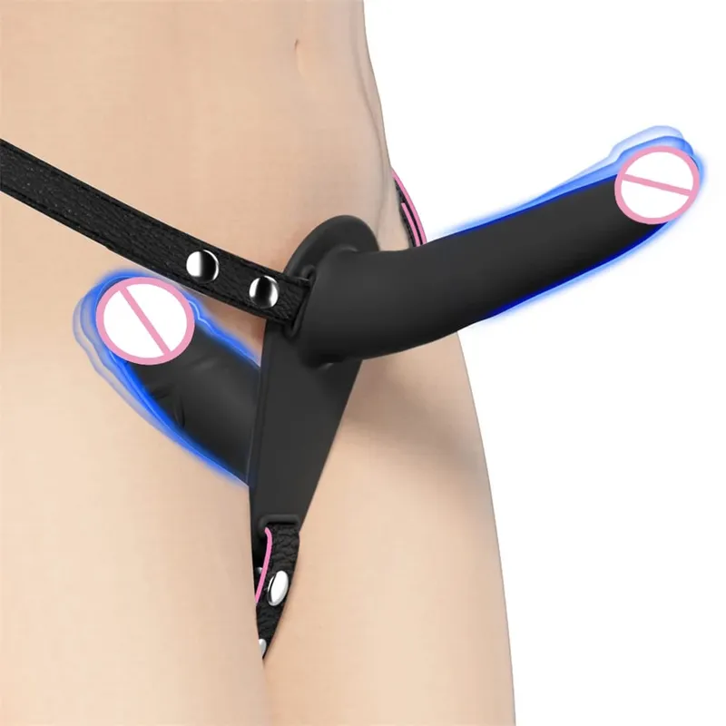 Strap-on vibrador vibrador masturbação vaginal clitóris estimulador wearable cabeça dupla 10 vibração brinquedos sexuais para casal lésbica