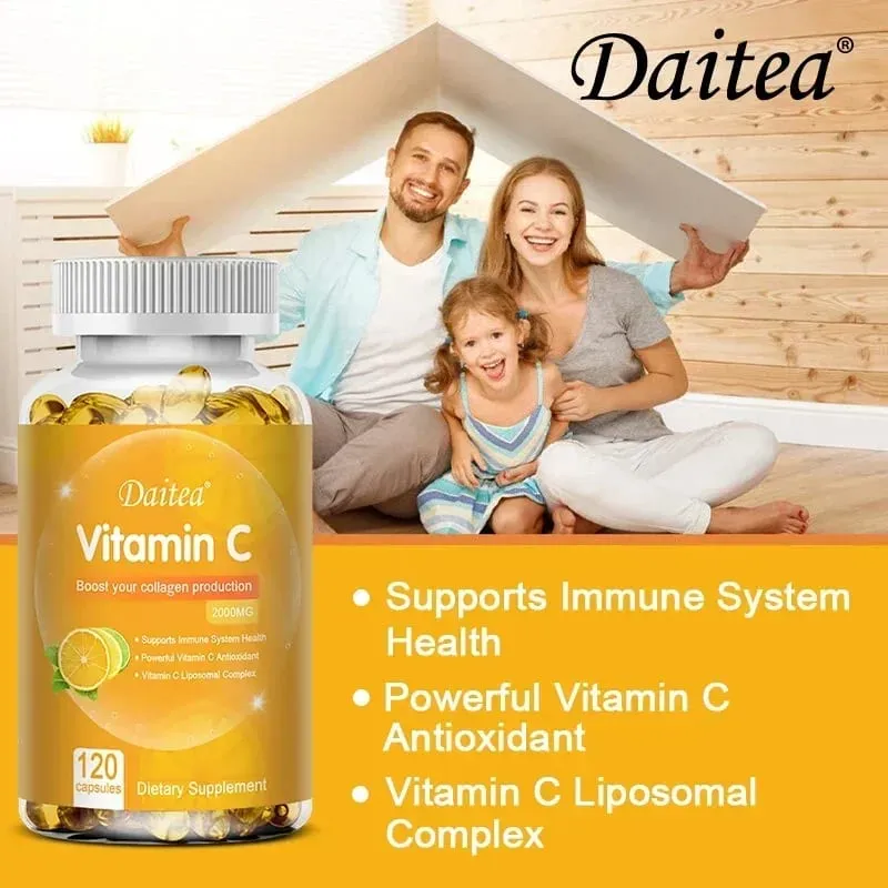 Vitamina C 2000 Mg Promove a Produção de Colágeno Suplemento Dietético Lipossomal de Vitamina C Não OGM e Vegetariano Sem Glúten