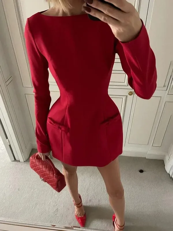 Bows Splice Long Sleeve Mini Dress Elegant Office Woman Solid Bodycon Club Party Dresses 2024 Autumn High Waist Fashion