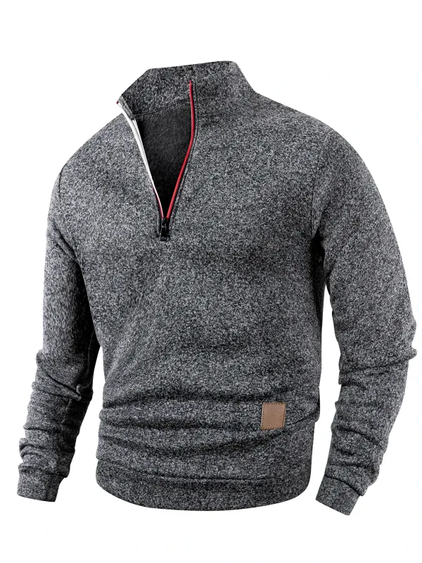 Conjunto de 2 peças homem 1/4 zíper camisola gola simulada, pulôver forrado de lã com punhos canelados casuais quentes para o outono inverno desgaste diário