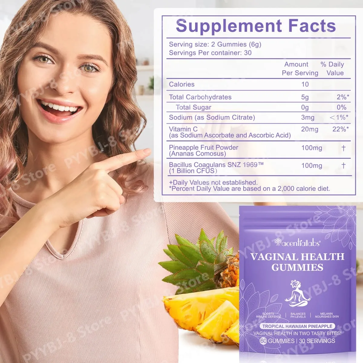 Acentiallabs Vaginal Health Gummies with Bacillus Coagulans and Vitamin C Supports Immune Defense and PH Balance 60 Gummies