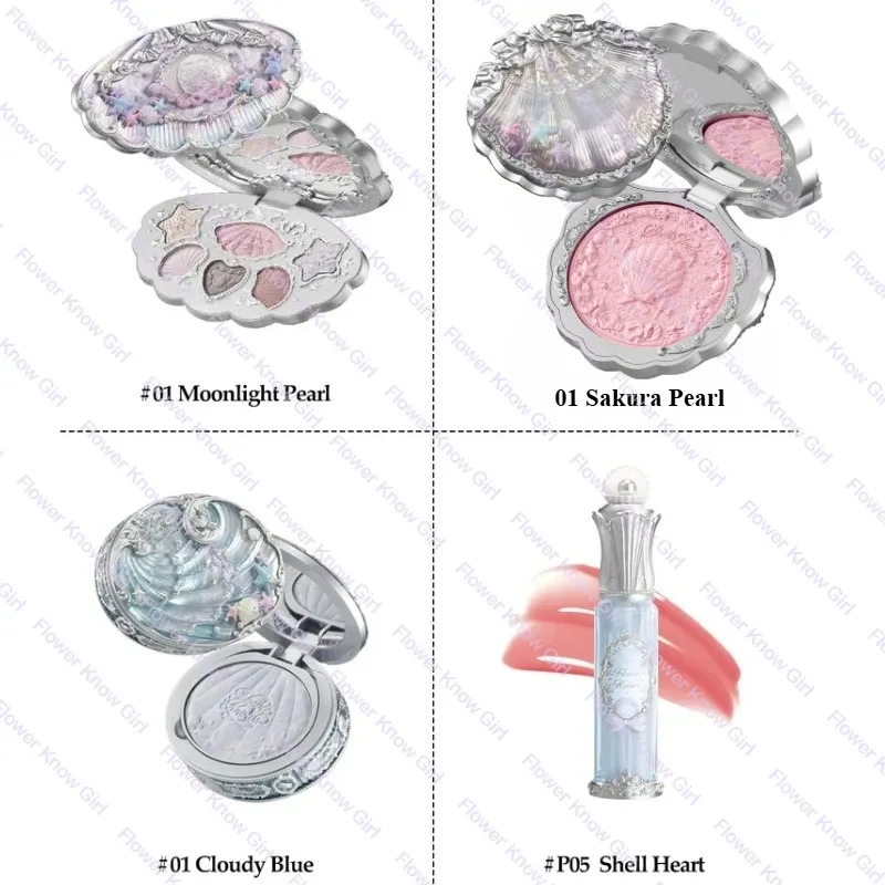 Makeup Flower Knows Shell's Jewel Mermaid Glow Set Eyeshadow Palette Blush Lip Gloss Makeup Bag Matte Glow Shimmer Primer Kit