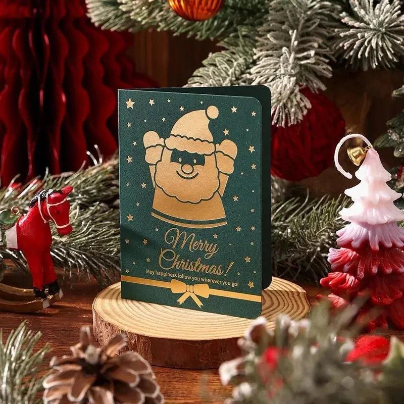 10 pçs vintage folha de ouro cartões dobráveis ​​de natal multi padrão bênção cartões de férias cartões de presente de ano novo