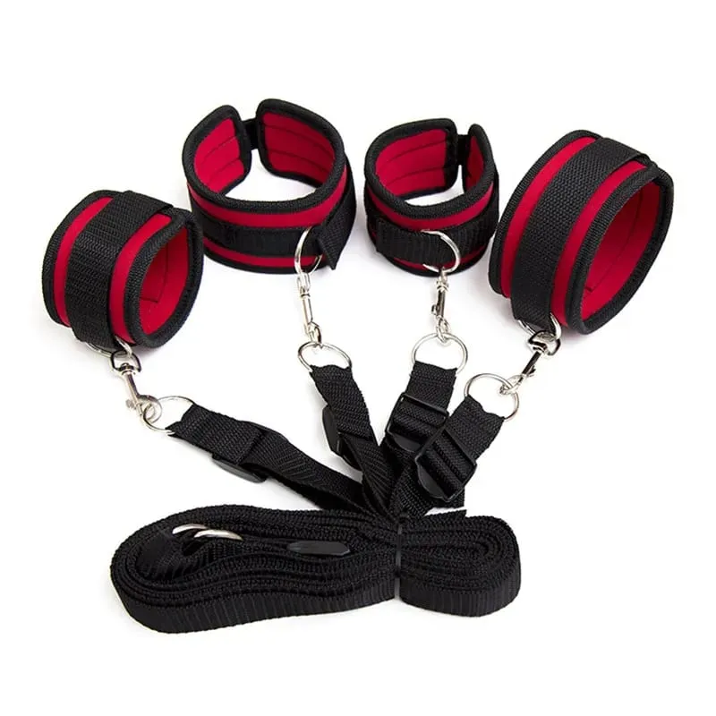 Conjunto de contenção bdsm bondage algemas e tornozelo escravo na cama perna aberta flertar brinquedos sexuais para mulheres casais eróticos sem vibrador