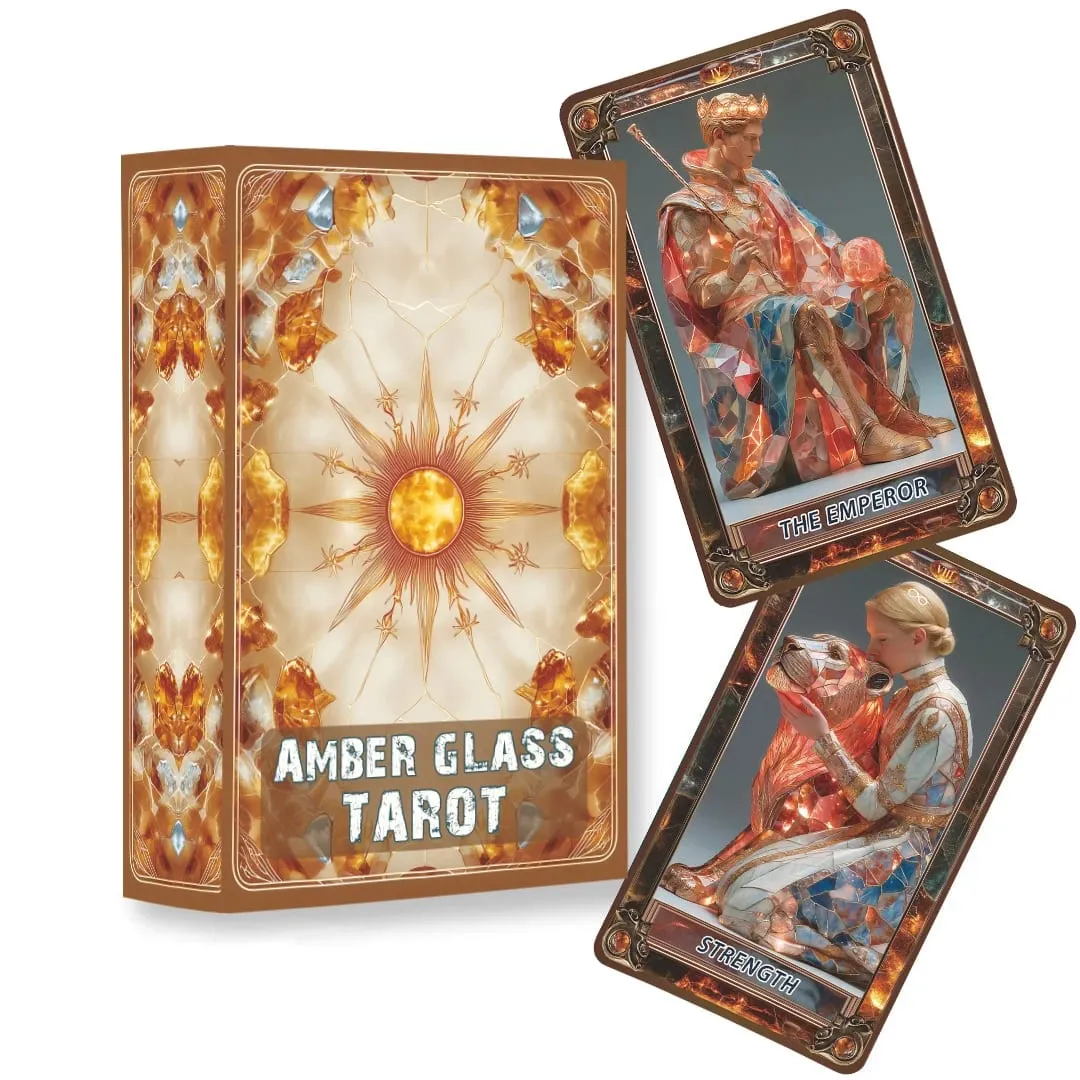 Amber Glass Tarot Cards Deck 78-Card Unique Tarot Deck with Guidebook for Beginners and Experienced Readers Daily Insight Divi — image 2