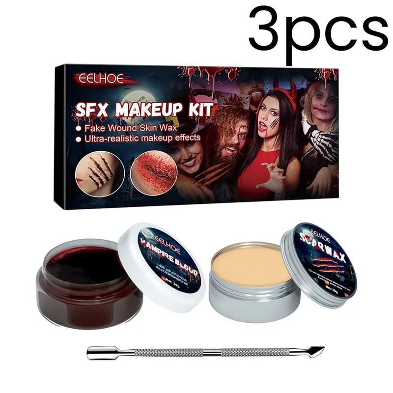 SFX Makeup Kit Fake Wound Vampire Blood Real Effect Long Lasting Safe Skin Friendly Halloween Special Effects Makeup Kit