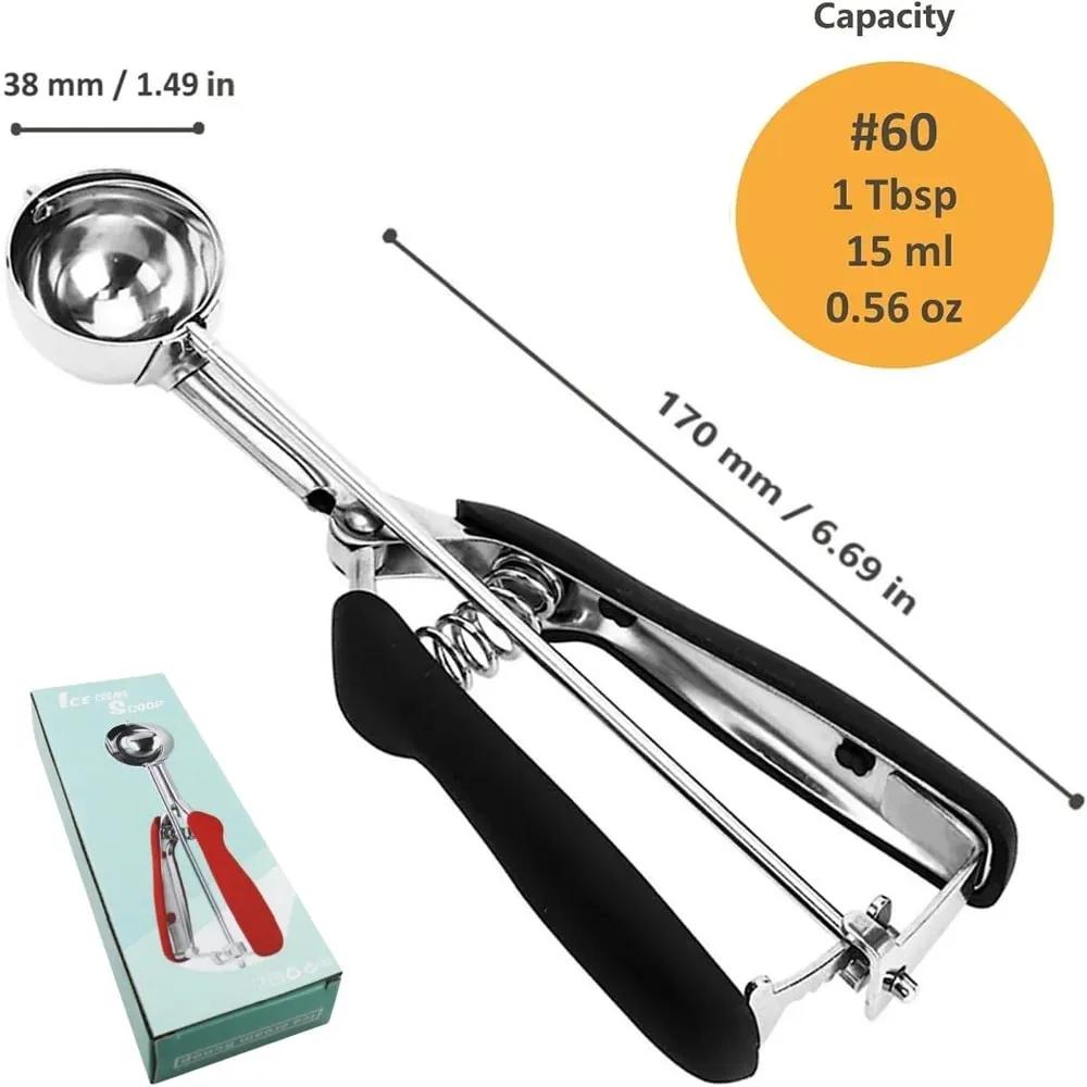 Stainless Steel Ice Cream Scoop For Baking Cookie Scoop Trigger Release Cookie Dough Scoop Anti-Slip Spring-Trip Kitchen Tool