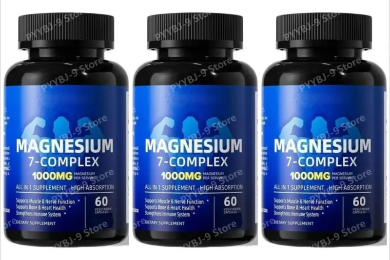 Magnesium 7-Complex Capsules 1000mg with B6 D3 Zinc High Absorption Vegan Formula for Muscle Nerve Bone Heart Support 60 Count