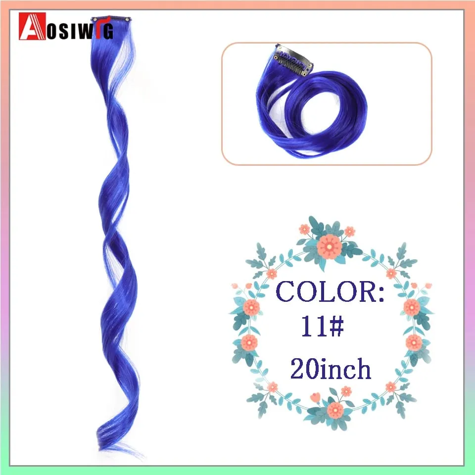 22 "sintético longo reto arco-íris destaque extensões de cabelo colorido clipe em uma peça ombre rosa roxo verde amarelo para wome