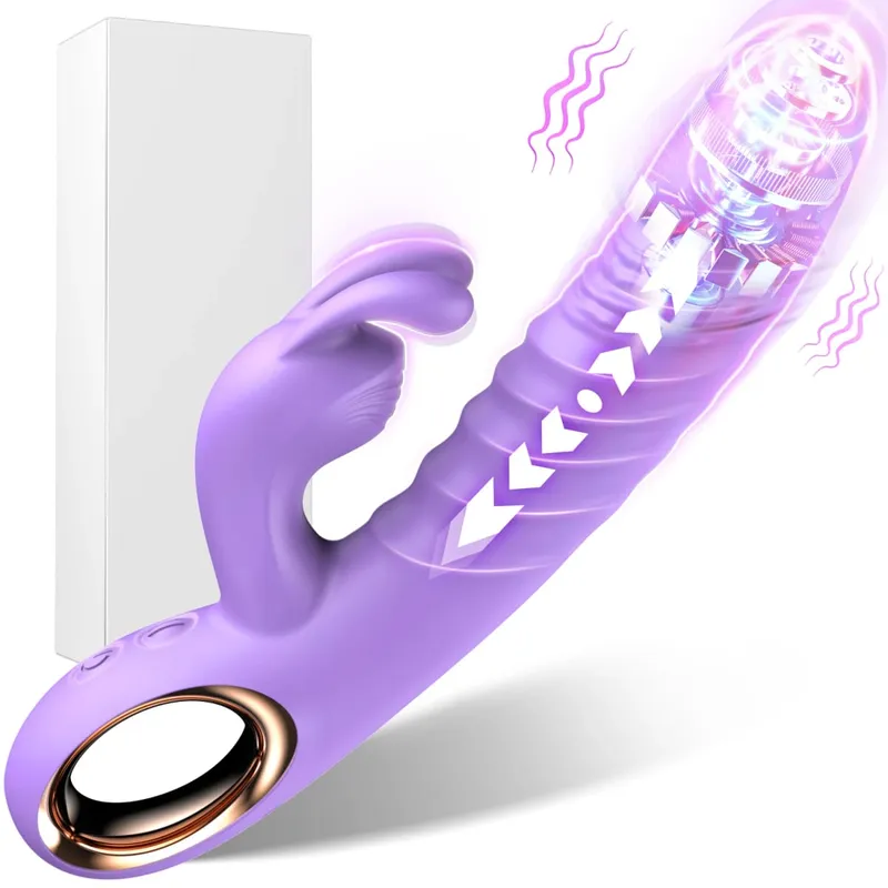 Vibrador de coelho empurrando 10 vibratório empurrando g ponto vibrador anal vibrador com silicone líquido massagem vaginal brinquedos sexuais adultos