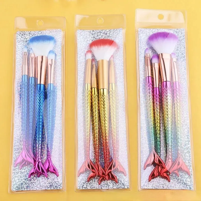 Conjunto de pincéis de maquiagem profissional sereia, 4 unidades, sombra, delineador, alta qualidade, ferramentas de pincel de maquiagem, sobrancelha, kit de ferramentas de beleza