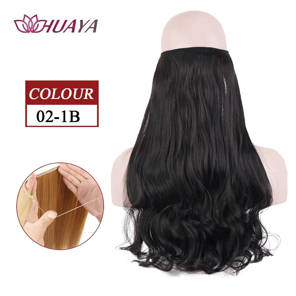 Synthetic Long Straight Invisible Wire No Clips In Hair Extensions Fake Hair Pieces Secret Fish Line Hairpieces For Women