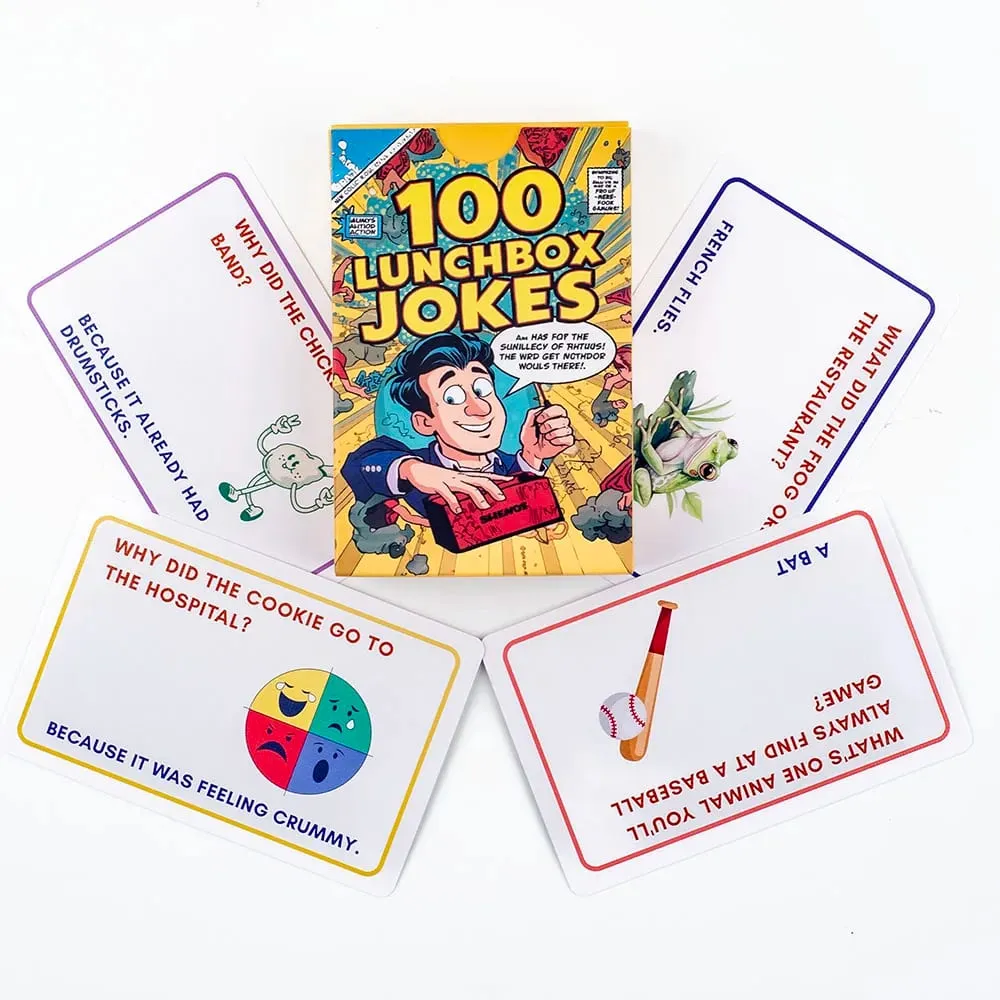 Kids Joke Cards 100pcs - Fun Lunchbox Notes With Puns Riddles Conversation Starters For Family Car Rides Road Trip Board Game