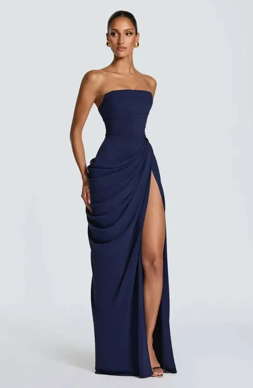 Mulheres sem alças plissado vestido longo elegante sólido divisão sem mangas sem costas cintura alta magro ajuste maxi vestidos 2026 senhora festa robe