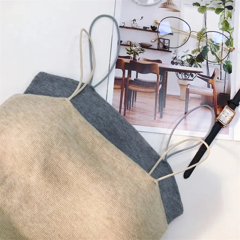 柔軟羊毛加墊女式短版純色無袖基本款街頭服飾緊身胸衣年輕女裝
