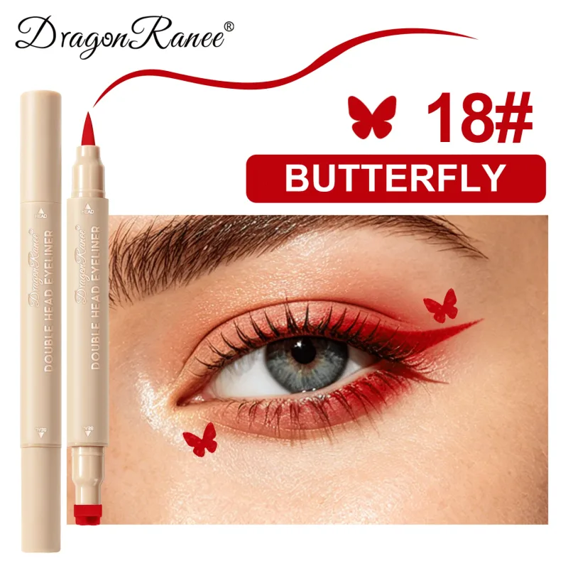 Delineador líquido com carimbo de cabeça dupla, à prova de manchas, secagem rápida, à prova d'água, 2 em 1, colorido, amor, estrela, borboleta, linha de olhos, maquiagem