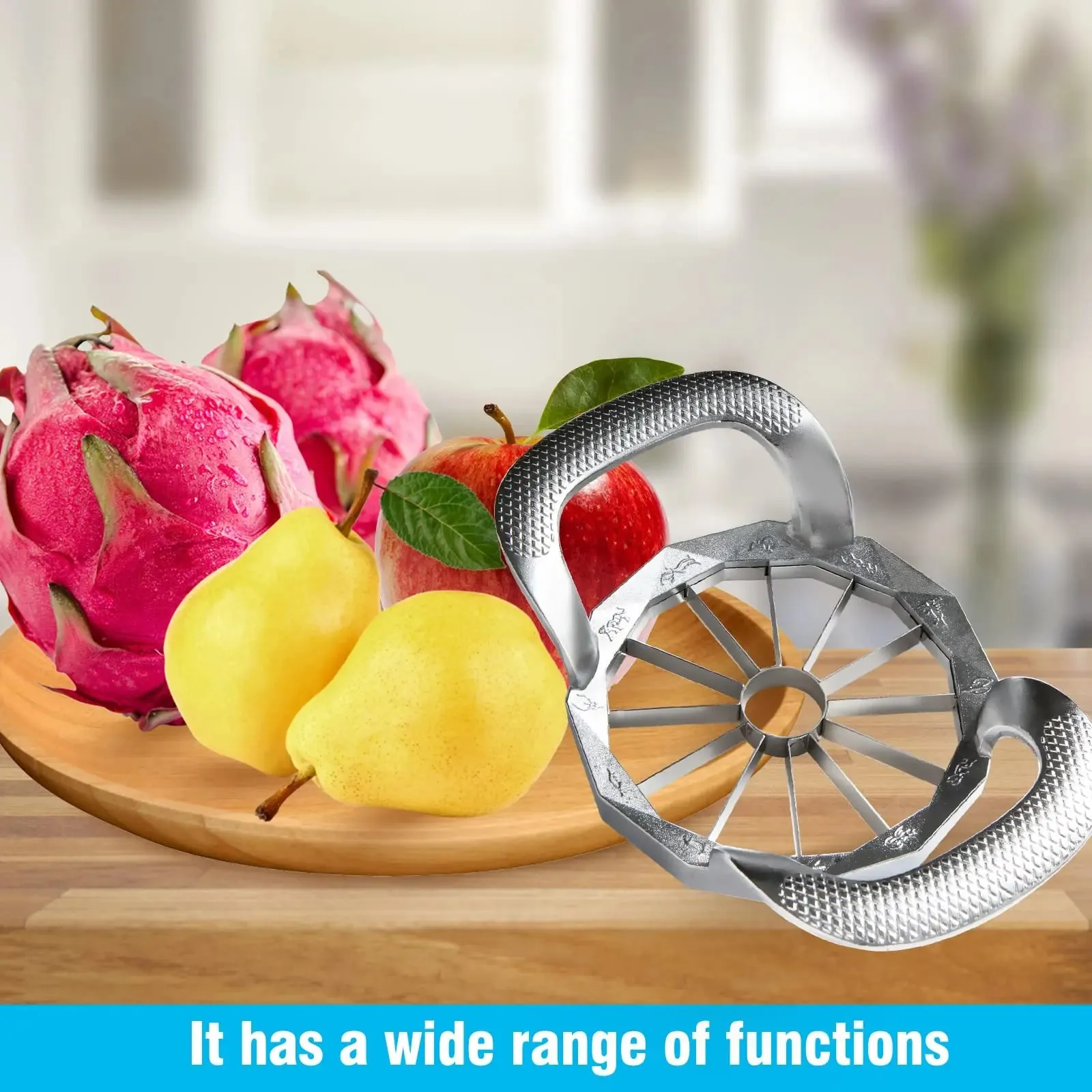 Cortador de frutas com 12 lâminas, cortador de maçã extra grande, fácil de usar, economiza tempo, cortador e divisor de maçã em aço inoxidável resistente