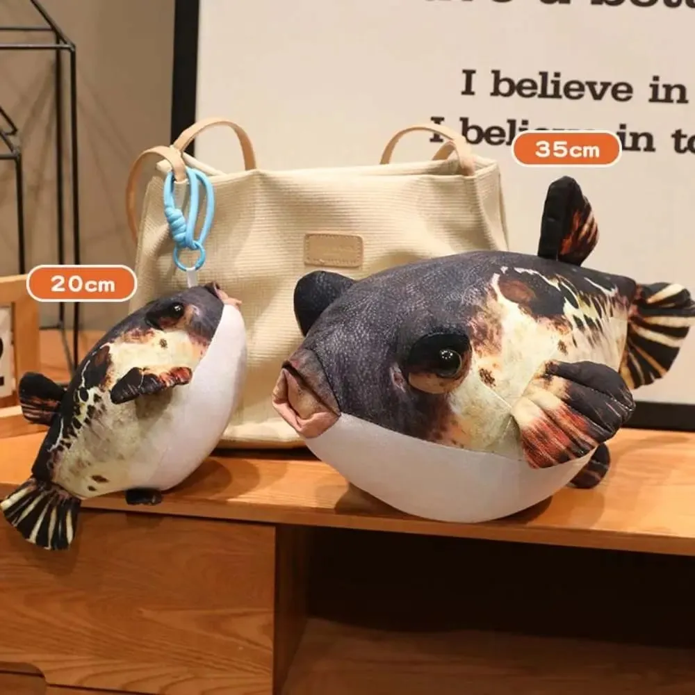 Animais de pelúcia simulação puffer peixe volta almofada sofá decorativo puffer peixe pingente 20cm dormindo