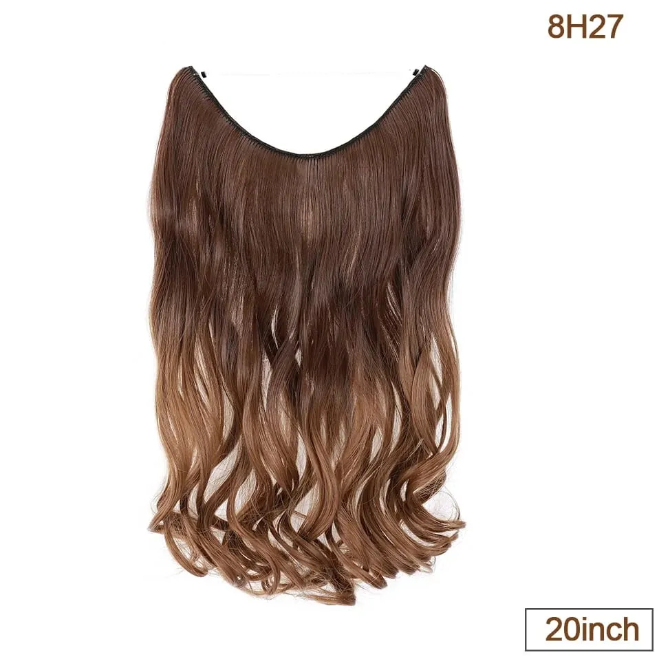 Extensões de cabelo de fio invisível sintético fio transparente ajustável longo ondulado encaracolado secreto hairpiece 20 Polegada para mulher