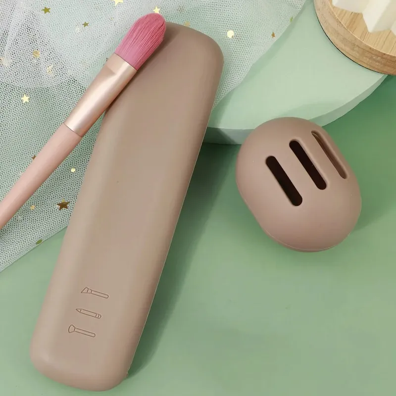 Suporte de pincel de maquiagem de viagem, 2 peças, silicone, bolsa de pincéis cosméticos, estojo de esponja de maquiagem, portátil, à prova d'água, ferramentas de maquiagem para mulheres