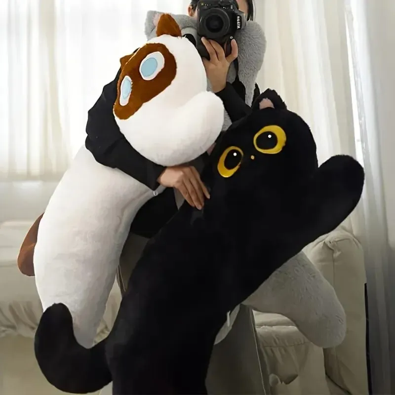 Travesseiro de pelúcia de gato preto, boneco de gato longo, dormitório, braçadeira de perna para dormir, almofada de sofá, uso doméstico