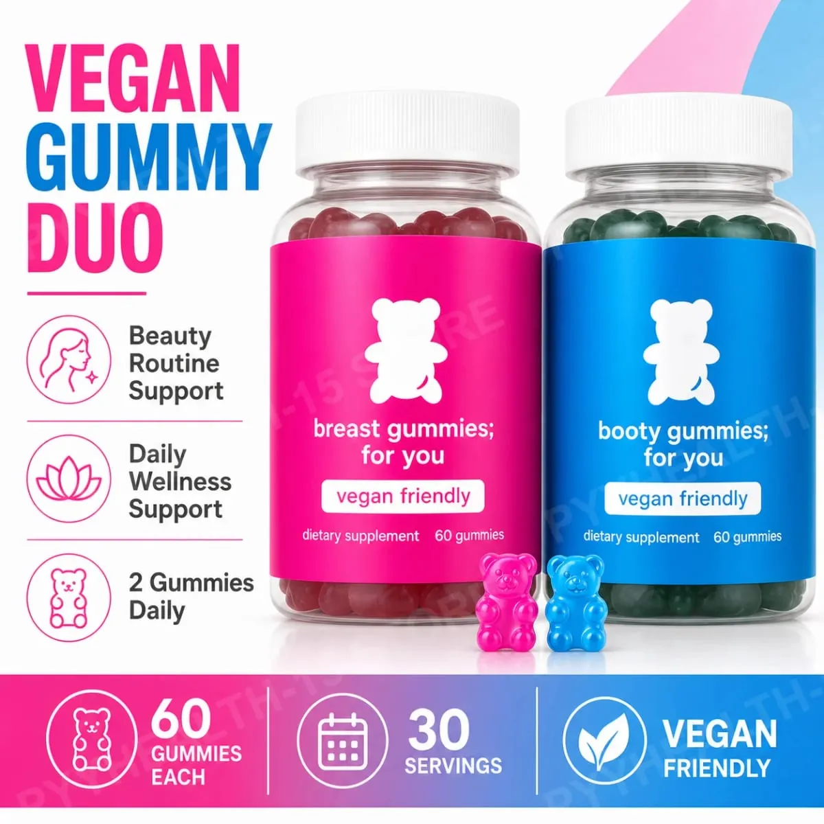 Top&Peach Support Combo Pack Gomas multivitamínicas para mulheres inclui extratos de ervas e vitaminas essenciais sem glúten 60 contagens