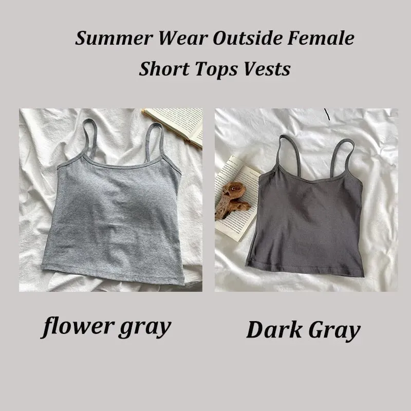 2 pçs/set feminino básico algodão camisola senhora cor sólida cintas de espaguete sem mangas coletes finos respirável curto sem mangas topos