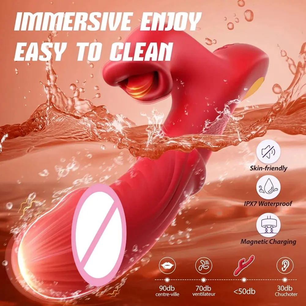 Vibrador de coelho empurrando vibrador g ponto estimulador clitoriano 7 impulso 10 vibração com modo lambendo brinquedo sexual adulto para mulher