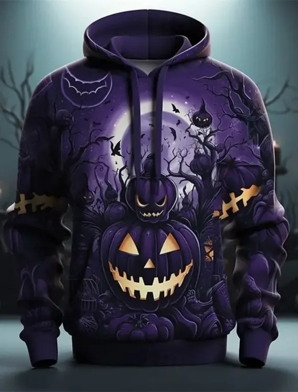 Halloween Purple Pumpkin hoodie pullover 3d printing pattern couple men women halloween carnival costume party casual everyday