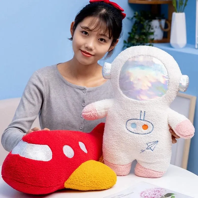 Quente 58cm foguete de pelúcia astronauta brinquedo recheado nave espacial lance travesseiro decoração para casa presente aniversário espaço descoberta educacional para crianças