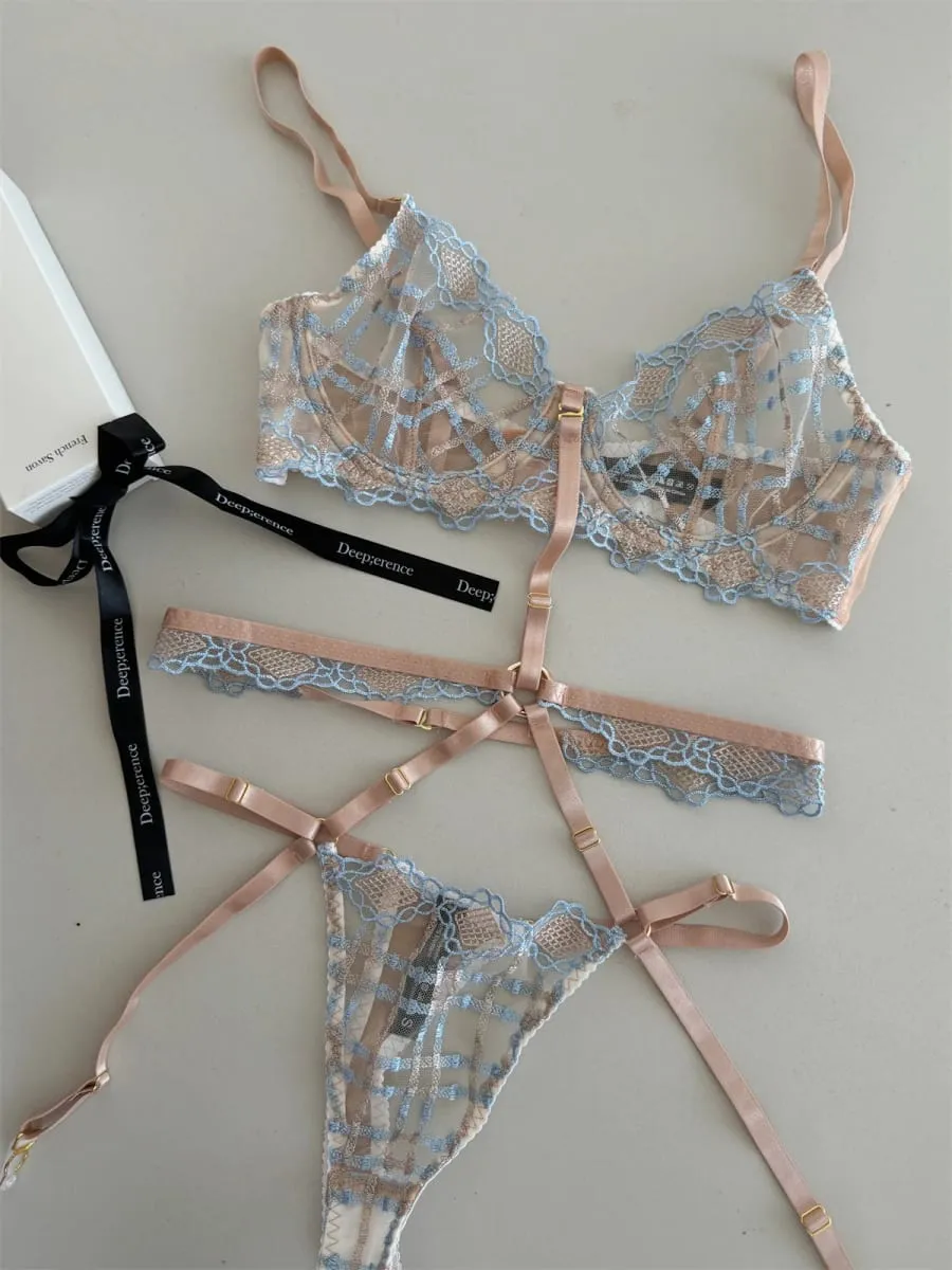 Charmoso lingerie de renda seda fina sexy anel de aço fino suporte superior reunido conjunto sutiã feminino push up sutiãs tangas terno